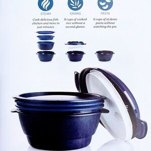 Tupperware Navy and White Steamer Set